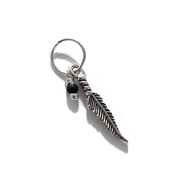 925S Feather Onyx Charm Helix Hoop Earring - Picture 5 of 9